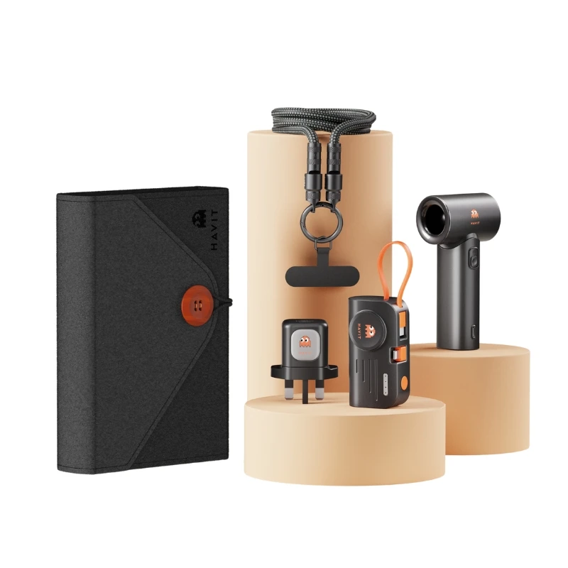 Havit Easy Travel Set Pouch with Charging Accessories and Fan (STK011) Black