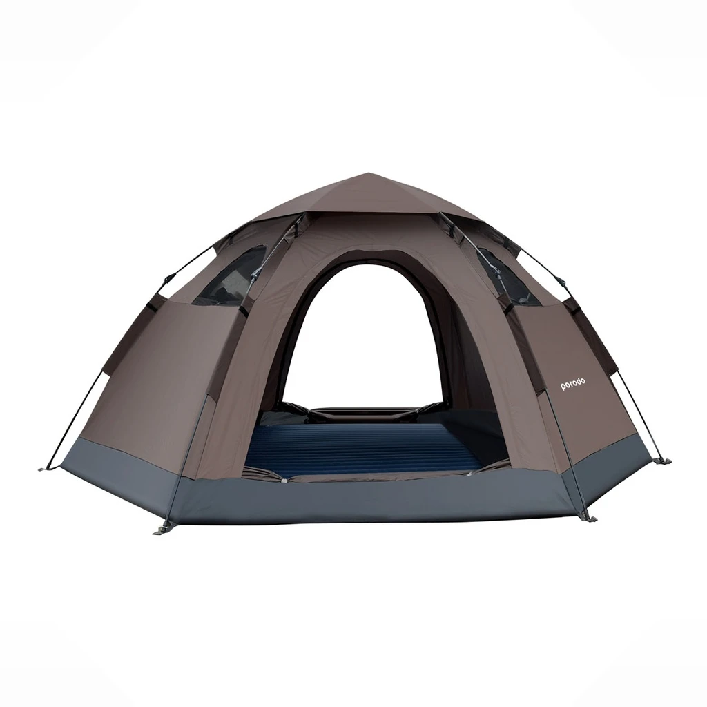 Porodo 4 Person Easy Pop Up Automatic Camping Tent 2000MM - Light Brown