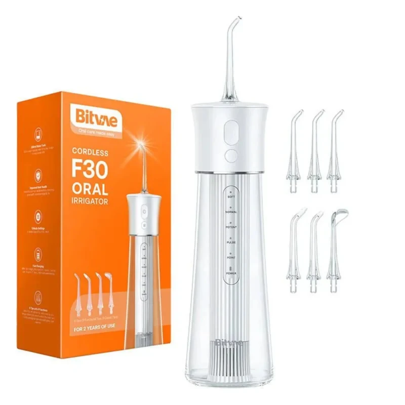 Bitvae F30 Cordless Water Flosser with 6 Jet Tips - White