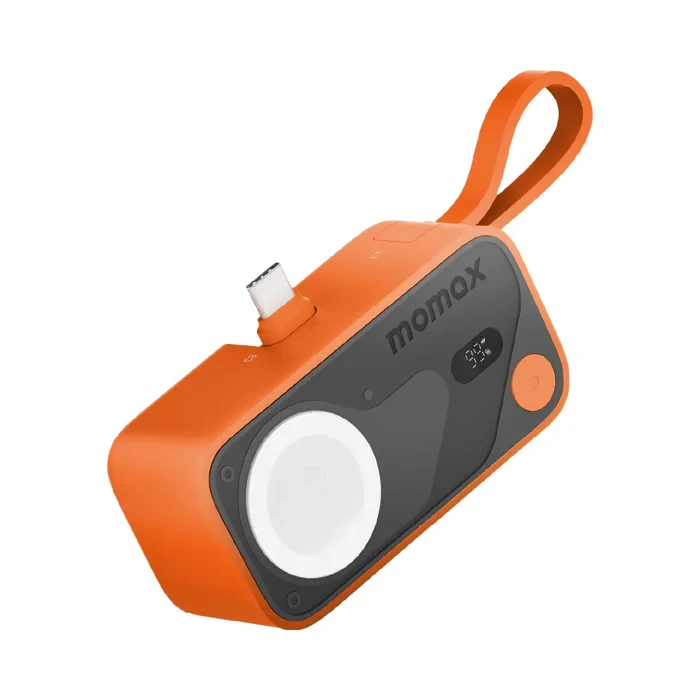 Momax X Pro Mini+ 5000mAh Power Bank - Foldable USB-C Plug & Apple Watch Charger - Orange