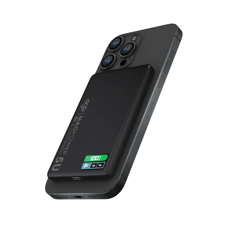 EGO MagPower 5U QI2 5000mAh Powerbank with OLED Display - Black