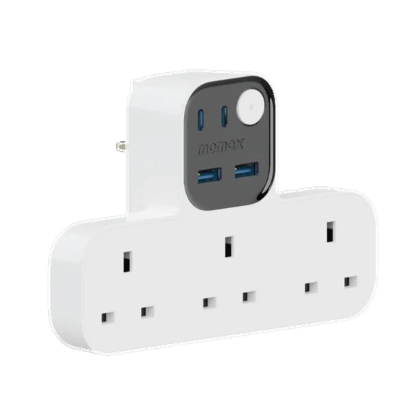 Momax Wall Plug with 3 Outlets + 2 USB-A + 2 USB-C (US19UK) White