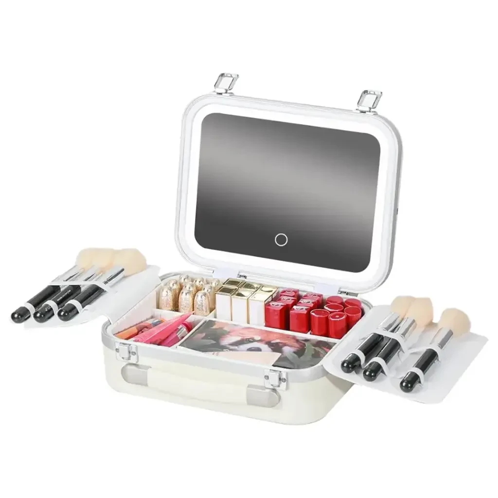 Green Lion Fest Make-Up Bag - Lighted Mirror | Organizer (GL-MR14) White