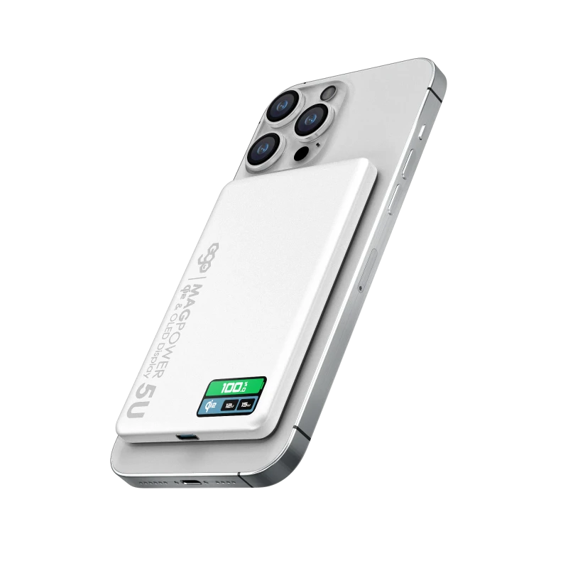 EGO MagPower 5U QI2 5000mAh Powerbank with OLED Display - White