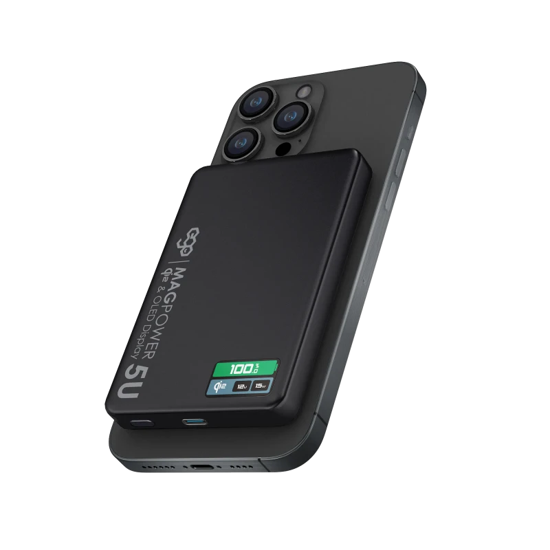 EGO MagPower 5U QI2 10000mAh Powerbank with OLED Display - Black