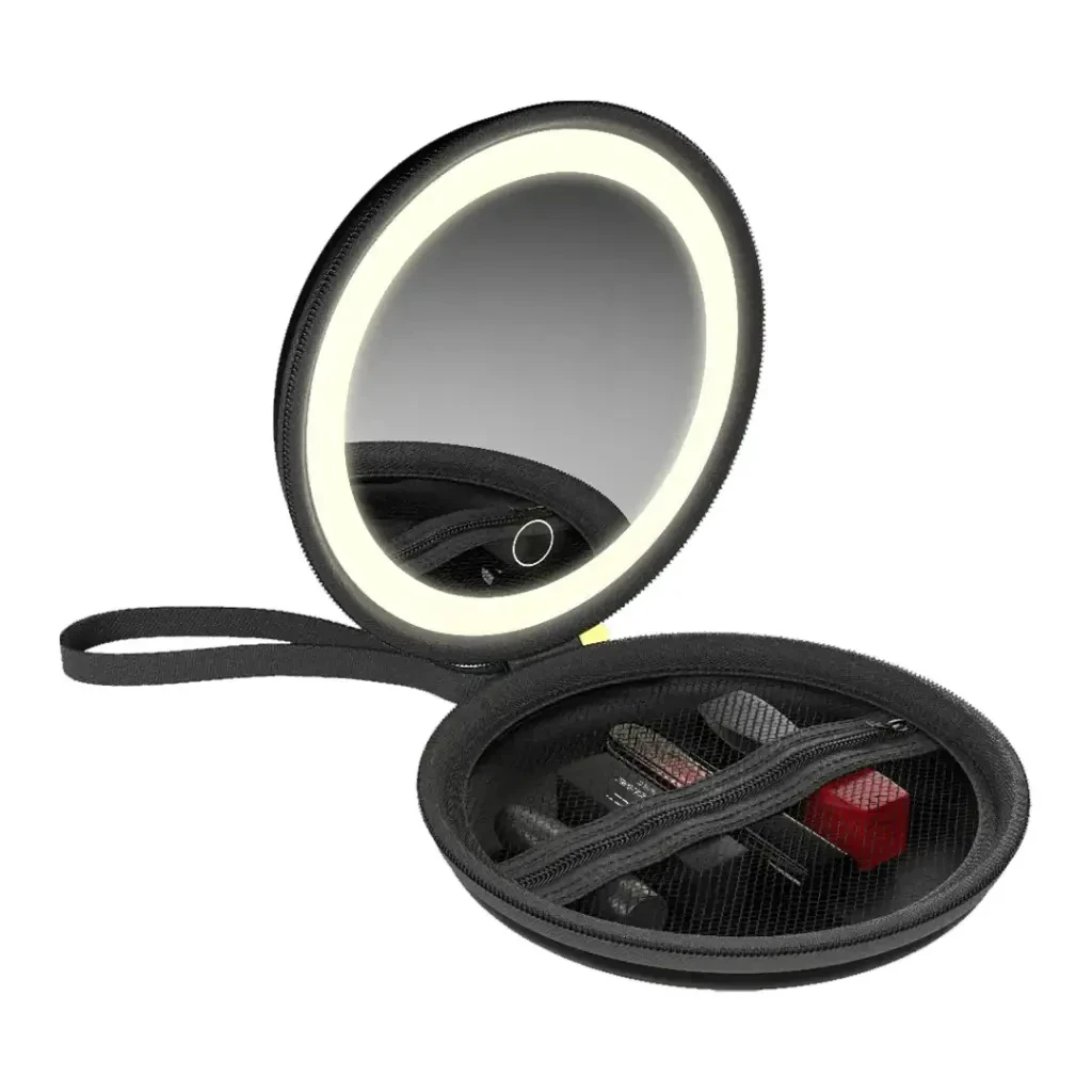 Green Lion Mini Makeup Organizer LED Mirror Pouch (GL-MR16) Black