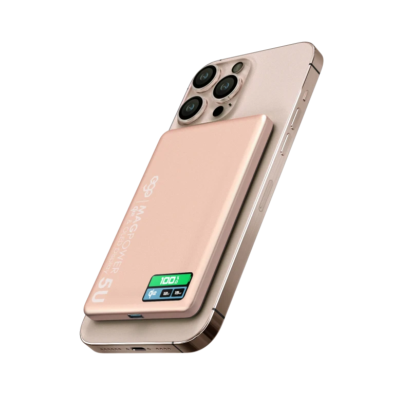 EGO MagPower 5U QI2 5000mAh Powerbank with OLED Display - Pink