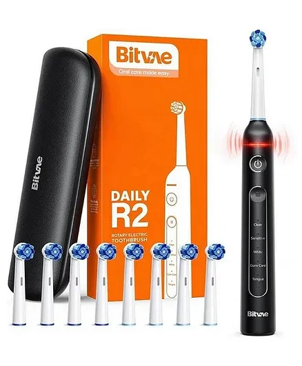 Bitvae R2 Rotating Electric Toothbrush with 8 Brush Heads - Black