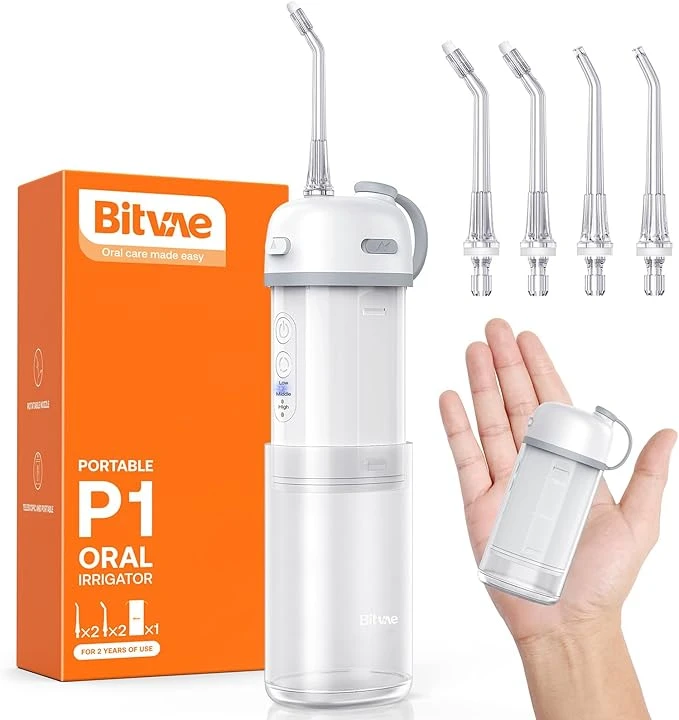 Bitvae P1 Portable Mini Water Flosser with 4 Nozzles - White