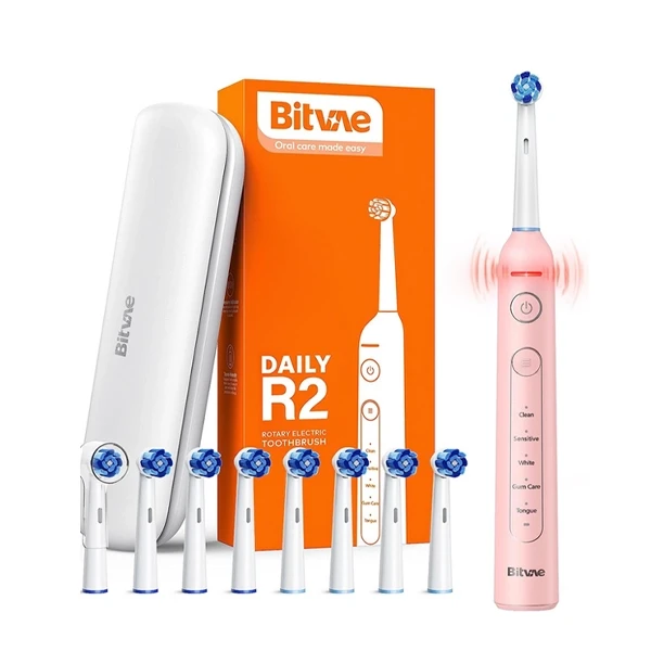Bitvae R2 Rotating Electric Toothbrush with 8 Brush Heads - Pink