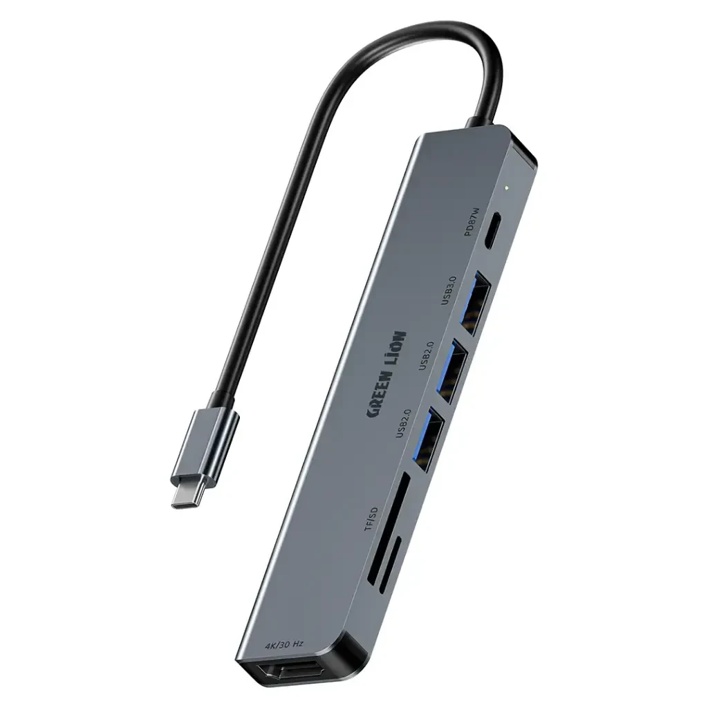Green Lion 7 in 1 USB-C Hub Adapter PD 87W Max (GHB-9) Gray