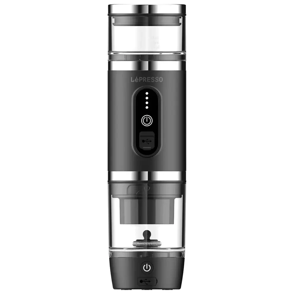 LePresso PortaBrew 4 in 1 Portable Coffee Machine with Milk Frother 80ML - Black