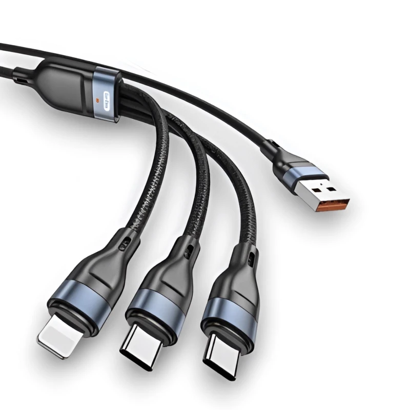 Go-Des Dual USB-C 3in1 Nylon Braided Fast Cable 1.2m (GD-UC801) Black