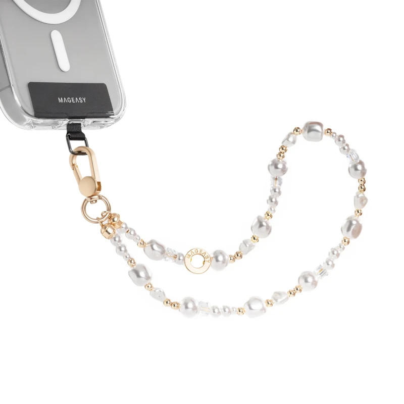 MagEasy Pearl Wrist Strap+Strap Card Snap Hook - White Pearl
