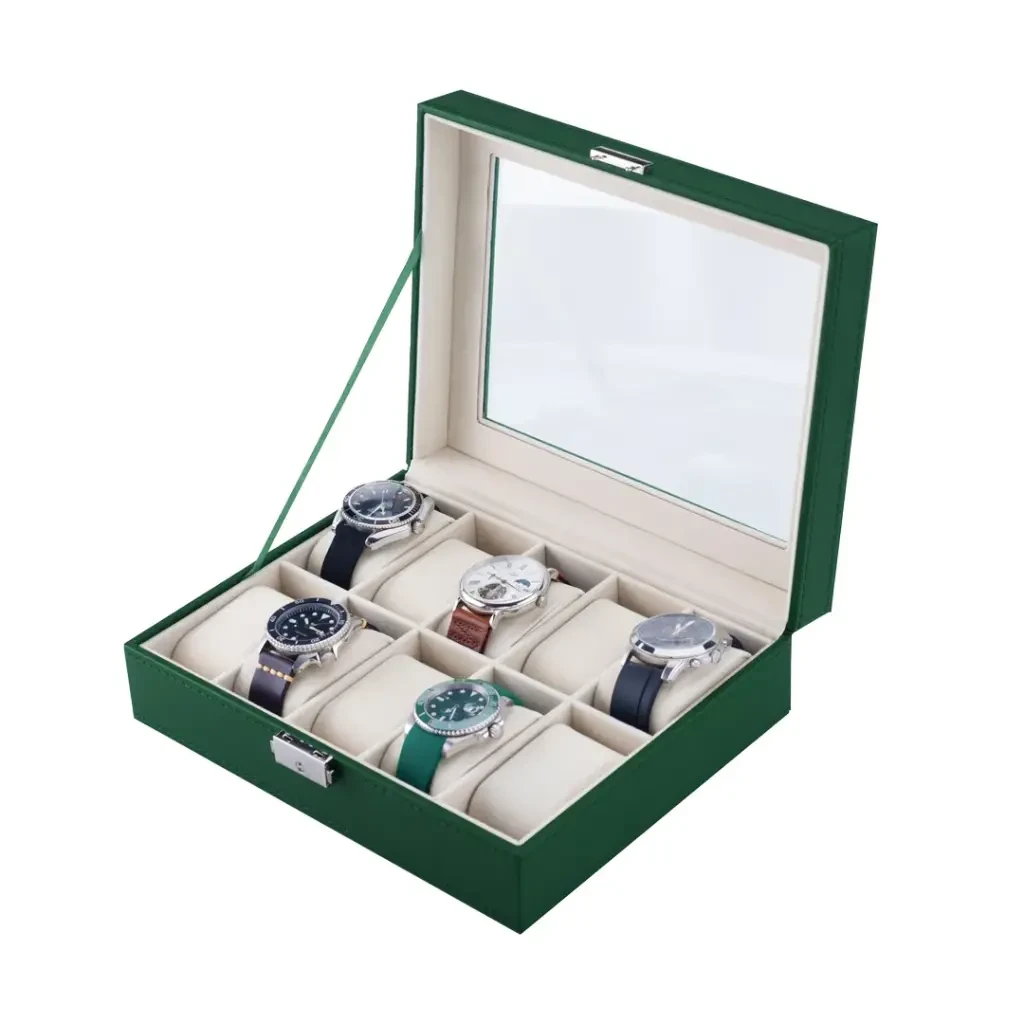 Green Lion Classic Watch Box 10 slots with Glass (GL-BOX10) Green