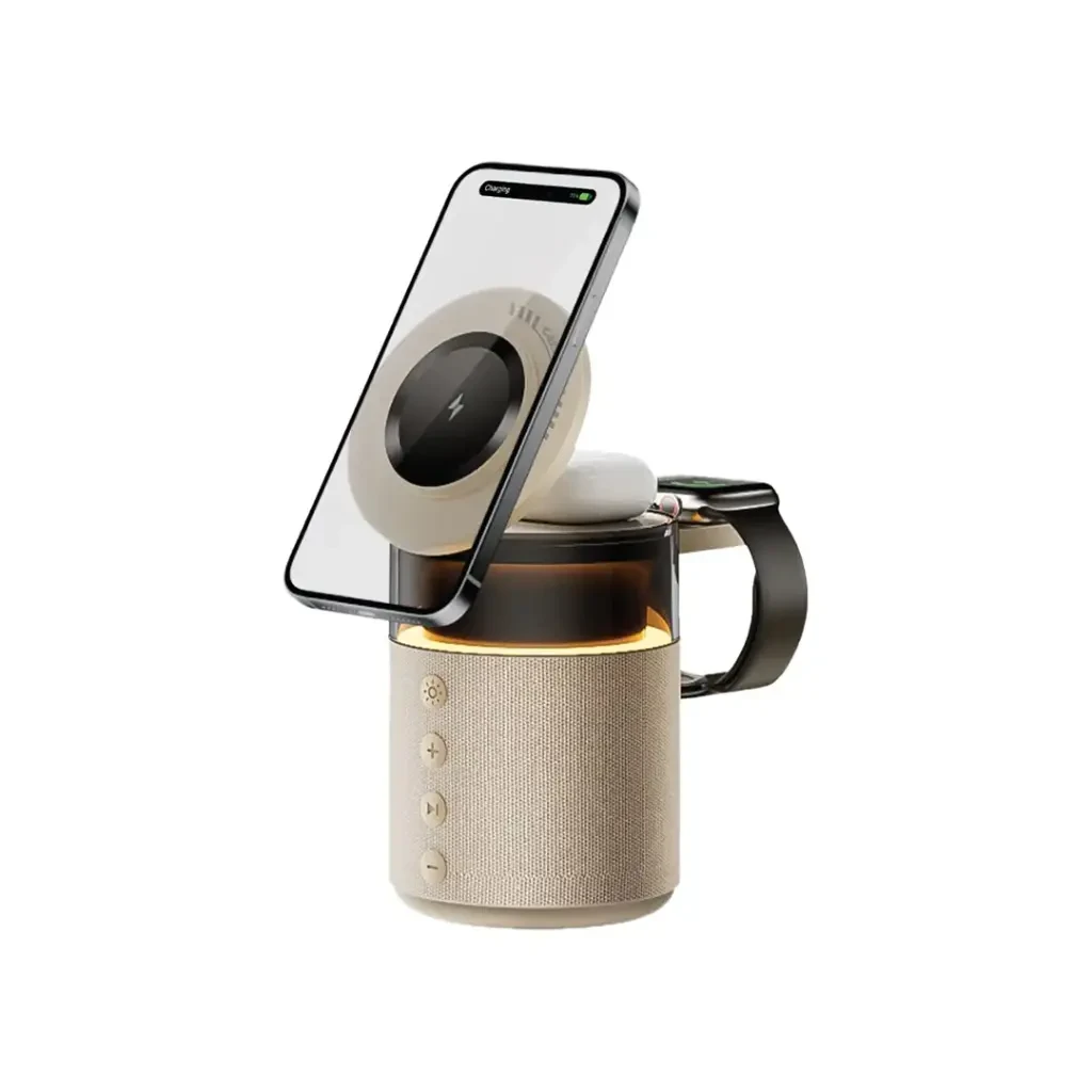 Green Lion 5 in 1 Wireless Charger with Bluetooth Speaker BT-6.0 (GL-SP11) Cream