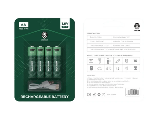 Green Lion Rechargeable Battery AA (4pcs/pack) 1800mWh / 1.6V Alkaline Battery
