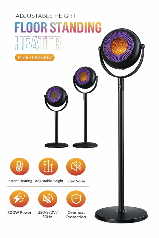 Adjsutable Height Floor Standing Heater 800W (LKS-800) Black