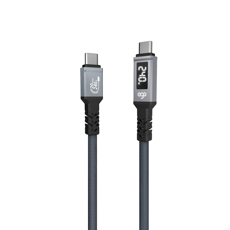 Ego Wiry Mag 240W USB-3.2 Gen2x2 20Gbps Real Time Display Type-C To C Cable 2M - Grey